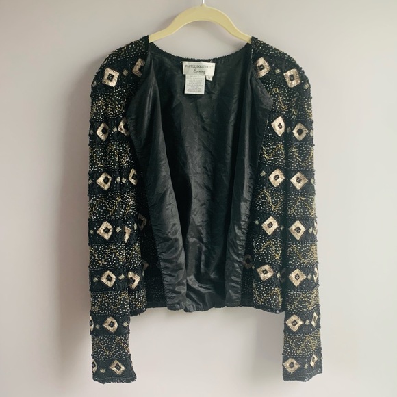 Papell Boutique Vintage Beaded Evening Jacket Black Silver Gold Embroidery Small - Picture 6 of 9